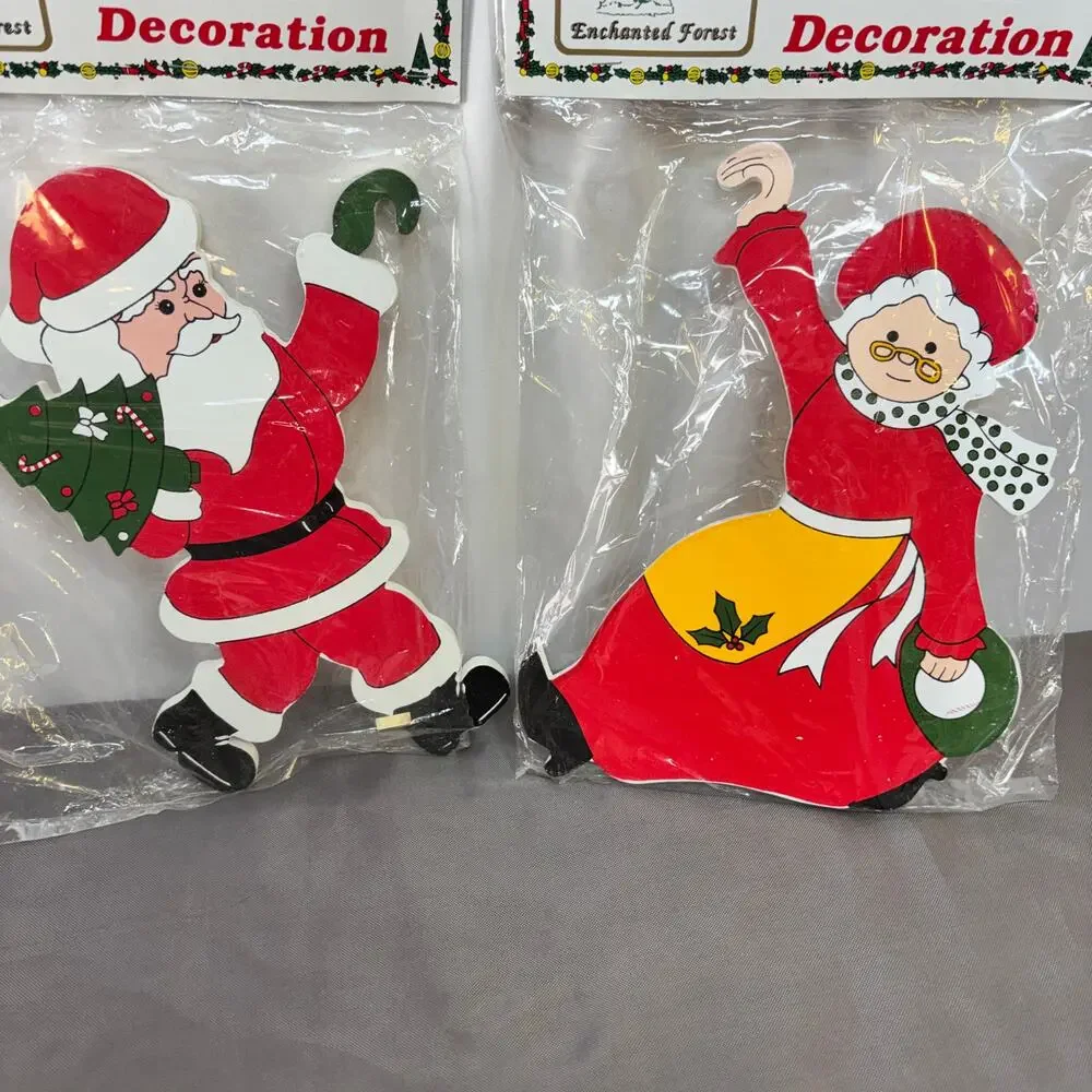 Santa/Mrs. Claus Ladder Decoration Pained Vintage Wooden Enchanted Forest 2 Pc